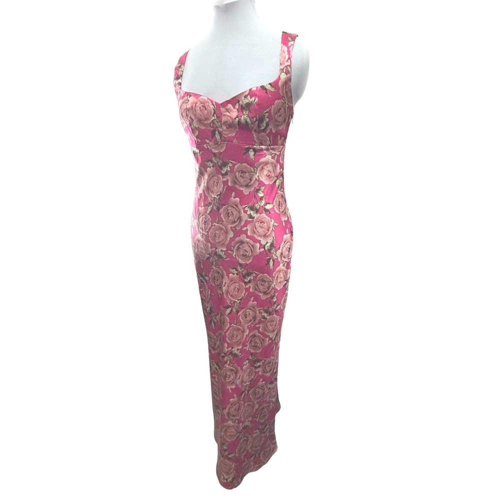 Women Roses Floral Print‎ Pink Maxi Dress Spaghetti Strap Square Neck FemFab